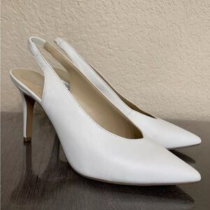 Vince Camuto Women's Pointed Toe Cone Heels Sling Back Sandals White Size 7.5